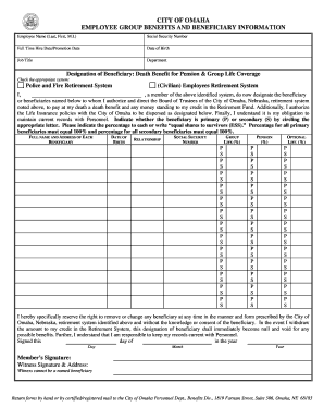 City of Omaha Employee Beneficiary Designation Form