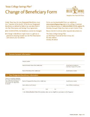 Texas College Savings Plan Change of Beneficiary Form