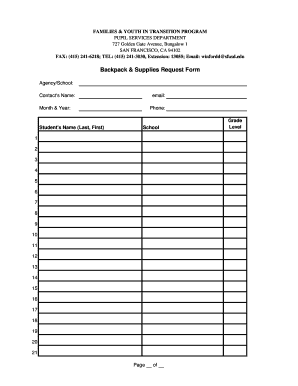 Backpack & Supplies Request Form