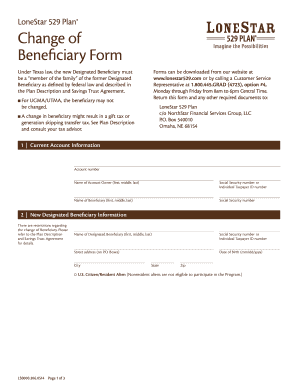 LoneStar 529 Plan Beneficiary Change Form