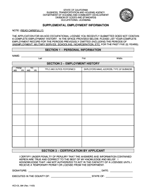 California Occupational License Employment Form