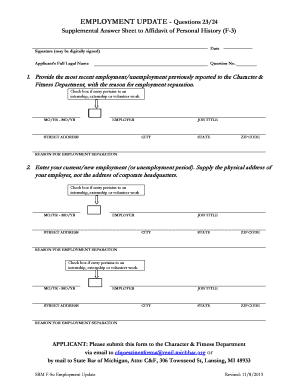 Supplemental Answer Sheet to Affidavit of Personal History