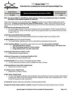 Income and Expense Budget Form