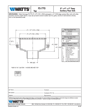 Watts Drainage FS-770 Sanitary Floor Sink Specification