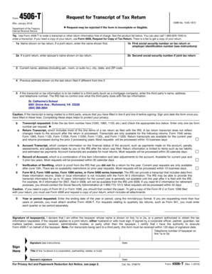 IRS Form 4506-T Request for Transcript of Tax Return