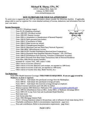 2015 US Federal Tax Preparation Checklist
