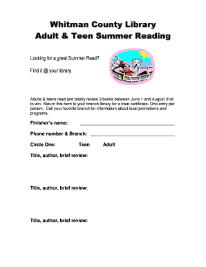 Whitman County Library Summer Reading Form