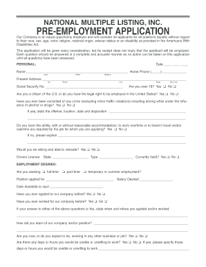 Pre-Employment Application Form