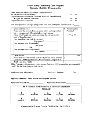 Sauk County Community Care Financial Eligibility Form