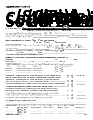 Shipper's West Truckline Employment Application