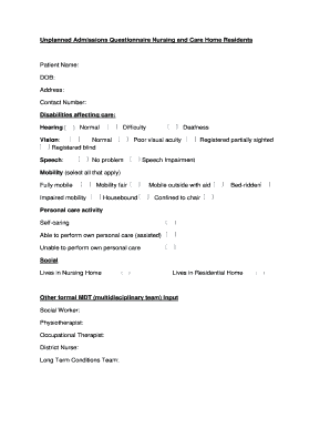 Unplanned Admissions Questionnaire Nursing and Care Home Residents