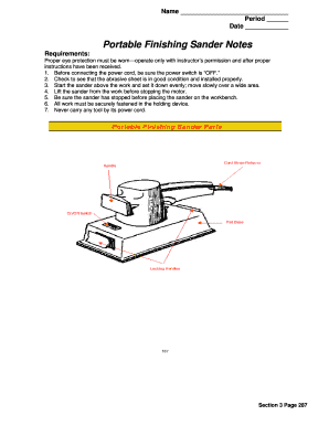 Portable Finishing Sander Safety Form