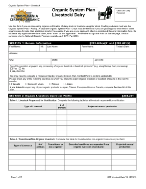Organic System Plan Livestock Certification