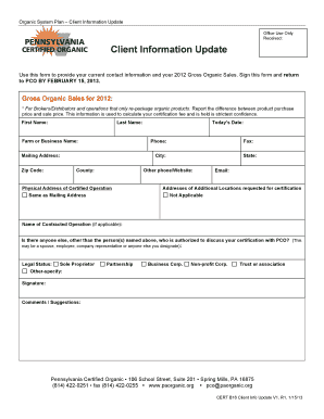 Pennsylvania Organic Client Information Update