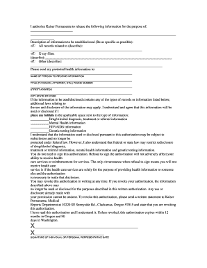 Kaiser Permanente Health Information Release Form