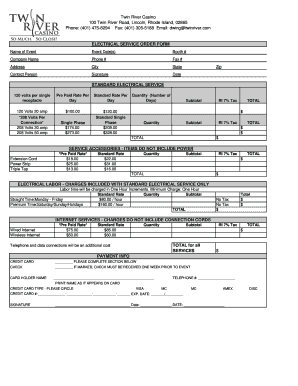 Twin River Casino Electrical Service Order Form