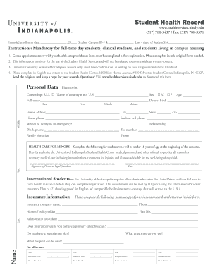 Student Health Record Form