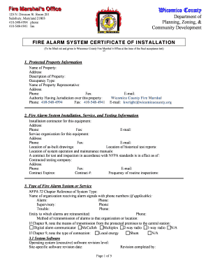 FIRE ALARM SYSTEM CERTIFICATE OF INSTALLATION