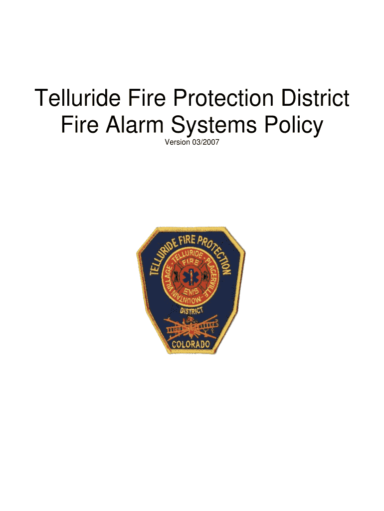 Fillable Online FIRE ALARM SYSTEMS CONCEPT Telluride Fire Dist Fax