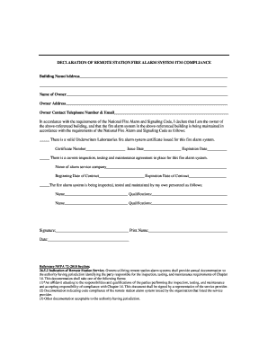 Declaration of Remote Station Fire Alarm System ITM Compliance