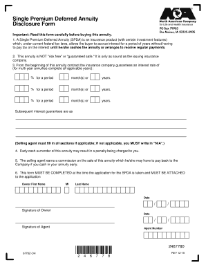 Single Premium Deferred Annuity Disclosure Form