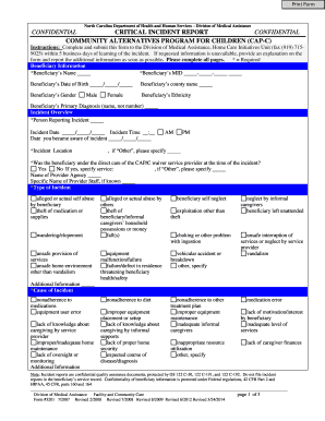 North Carolina Critical Incident Report