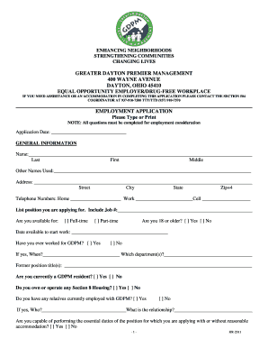 Greater Dayton Premier Management Employment Application