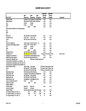 US News & World Report College Survey Form