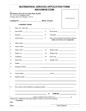 Matrimonial Services Application Form