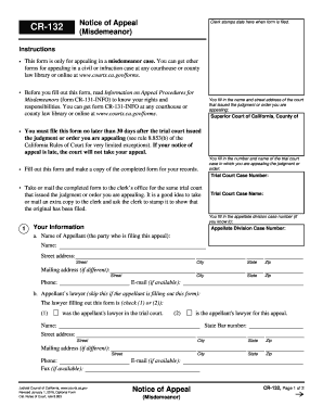 California Misdemeanor Appeal Notice