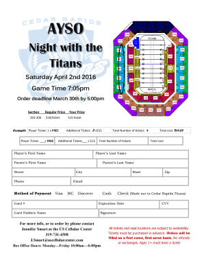 Cedar Rapids Titans Game Ticket Order Form