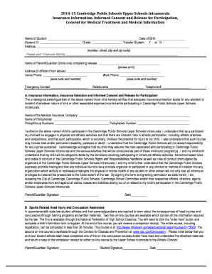 Cambridge Public Schools Intramural Participation Consent Form