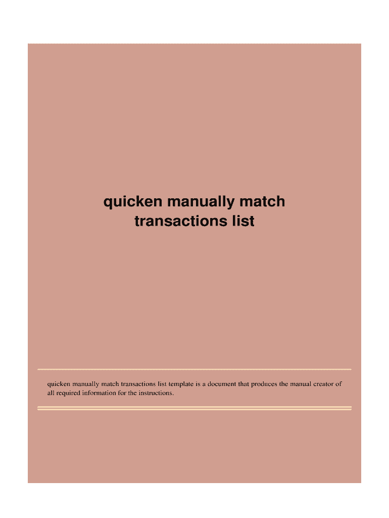 Fillable Online Quicken manually match transactions list