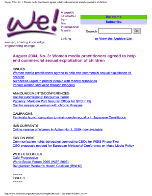 Software implementation template - August 2004 No 3 Women media practitioners agreed to help end bb - iiav