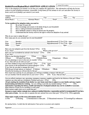 Rabbit/Ferret/Rodent/Bird Adoption Application