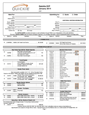 Quickie 2HP Wheelchair Configuration Form