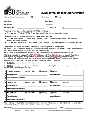 Payroll Direct Deposit Authorization Form