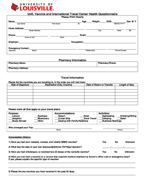 UofL Vaccine and International Travel Health Questionnaire