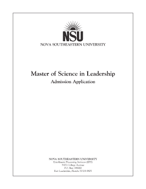 Nova Southeastern University Master of Science in Leadership Admission Application