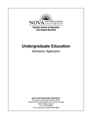 Nova Southeastern University Undergraduate Admission Application