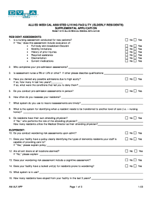 Allied Medical Assisted Living Facility Supplemental Application