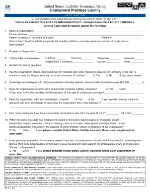 Employment Practices Liability Insurance Application