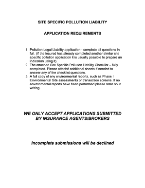 Site Specific Pollution Liability Application