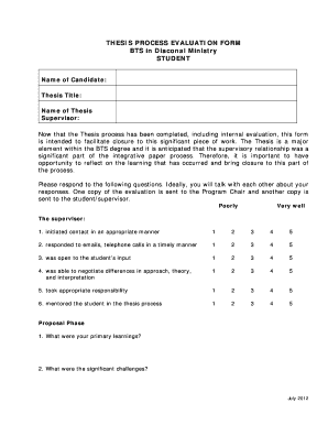 THESIS PROCESS EVALUATION FORM BTS in Diaconal Ministry - ststephenscollege