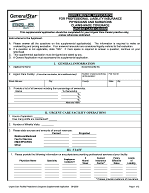 Supplemental Application for Professional Liability Insurance