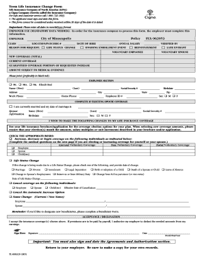 CIGNA Group Insurance Term Life Insurance Change Form
