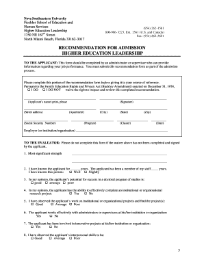 Higher Education Leadership Recommendation Form