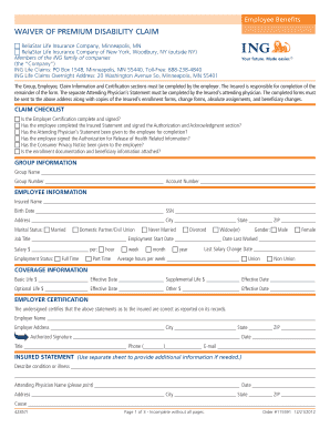 Waiver of Premium Disability Claim Form
