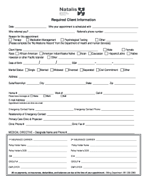 Mental Health Client Intake Form
