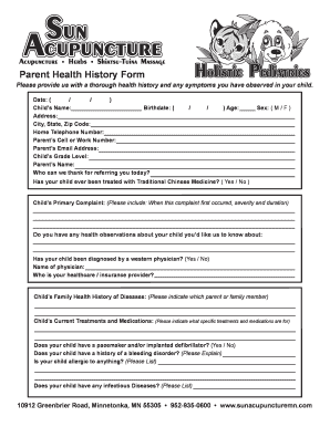 Parent Health History Form